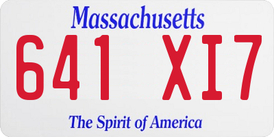 MA license plate 641XI7