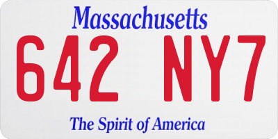 MA license plate 642NY7