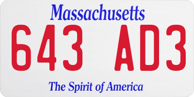 MA license plate 643AD3