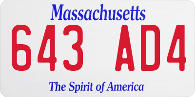 MA license plate 643AD4