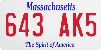 MA license plate 643AK5
