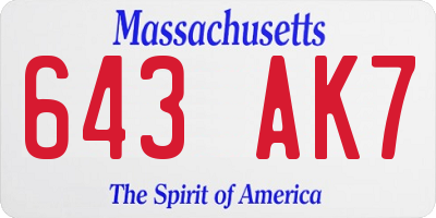 MA license plate 643AK7