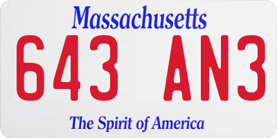 MA license plate 643AN3