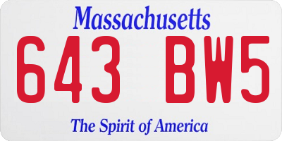 MA license plate 643BW5