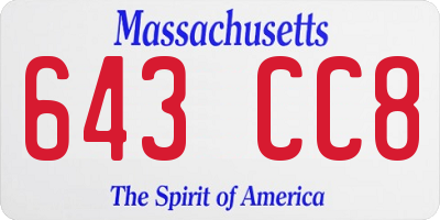 MA license plate 643CC8