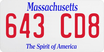 MA license plate 643CD8