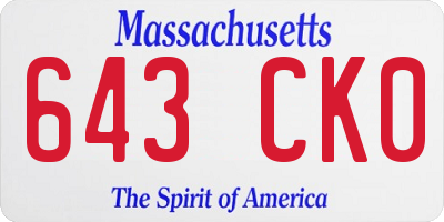 MA license plate 643CK0