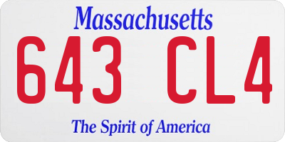 MA license plate 643CL4