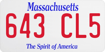 MA license plate 643CL5