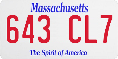 MA license plate 643CL7