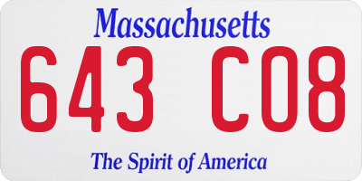 MA license plate 643CO8
