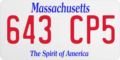 MA license plate 643CP5
