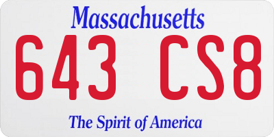MA license plate 643CS8