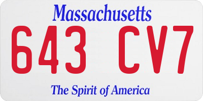 MA license plate 643CV7
