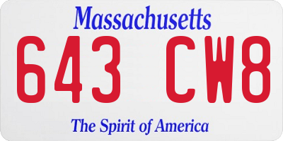 MA license plate 643CW8