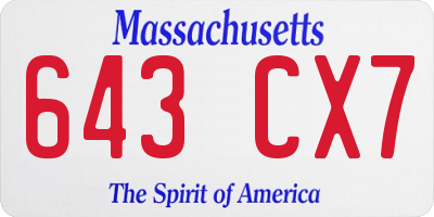 MA license plate 643CX7