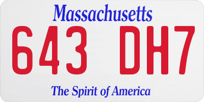 MA license plate 643DH7