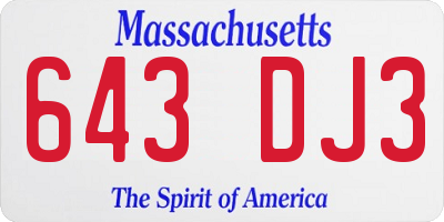 MA license plate 643DJ3