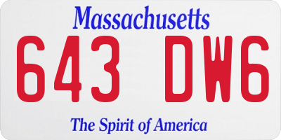 MA license plate 643DW6