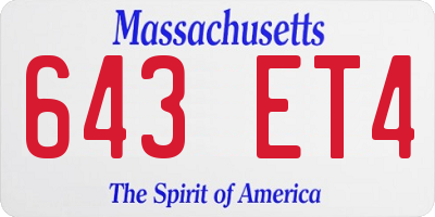 MA license plate 643ET4