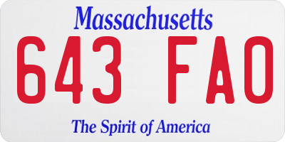 MA license plate 643FA0
