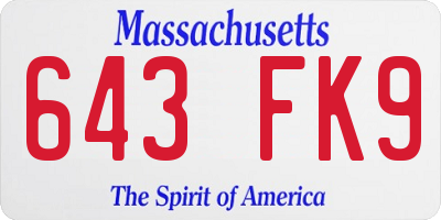 MA license plate 643FK9
