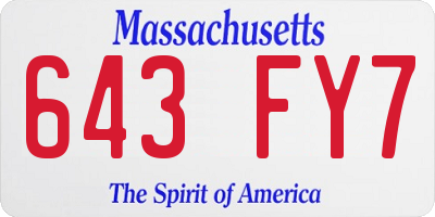 MA license plate 643FY7