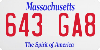 MA license plate 643GA8