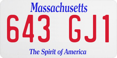 MA license plate 643GJ1