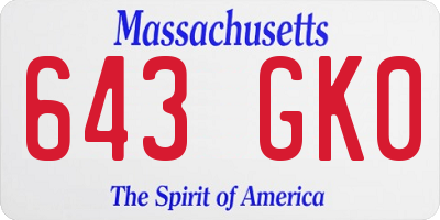 MA license plate 643GK0