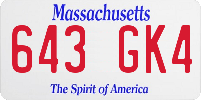 MA license plate 643GK4