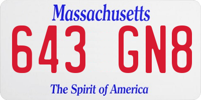 MA license plate 643GN8