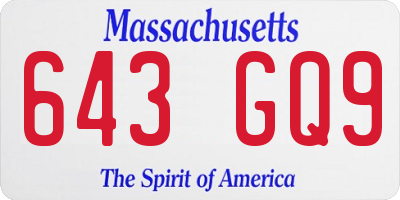 MA license plate 643GQ9