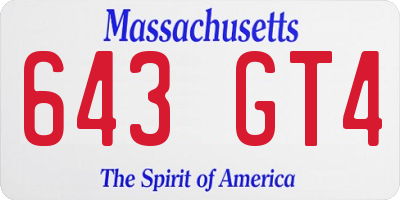 MA license plate 643GT4