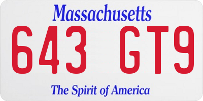 MA license plate 643GT9