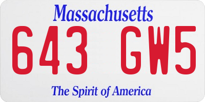 MA license plate 643GW5
