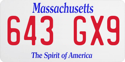 MA license plate 643GX9
