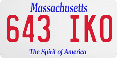 MA license plate 643IK0