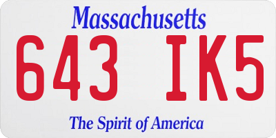 MA license plate 643IK5