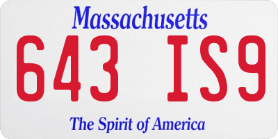 MA license plate 643IS9