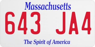 MA license plate 643JA4