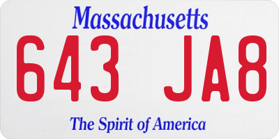 MA license plate 643JA8