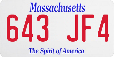 MA license plate 643JF4