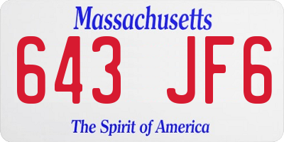 MA license plate 643JF6