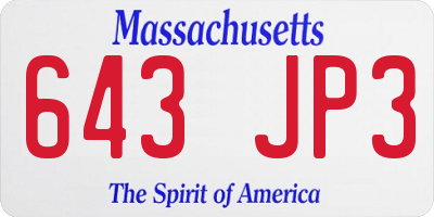 MA license plate 643JP3