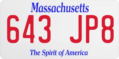 MA license plate 643JP8