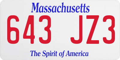 MA license plate 643JZ3