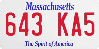 MA license plate 643KA5