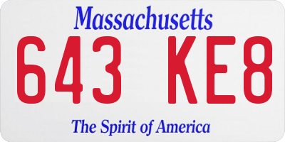 MA license plate 643KE8