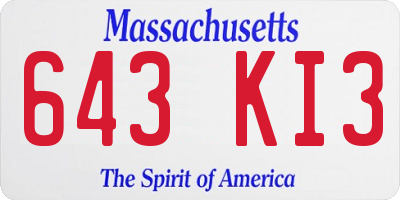 MA license plate 643KI3